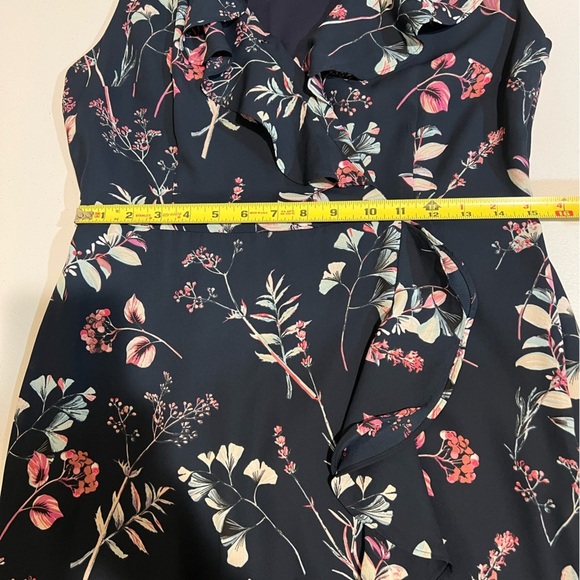 Banana Republic Dress Preppy Navy Floral Faux Wrap High low Lined side‎ zip 8 - Picture 6 of 9